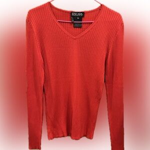 Escada Vibrant Red V-Neck Ribbed Sweater